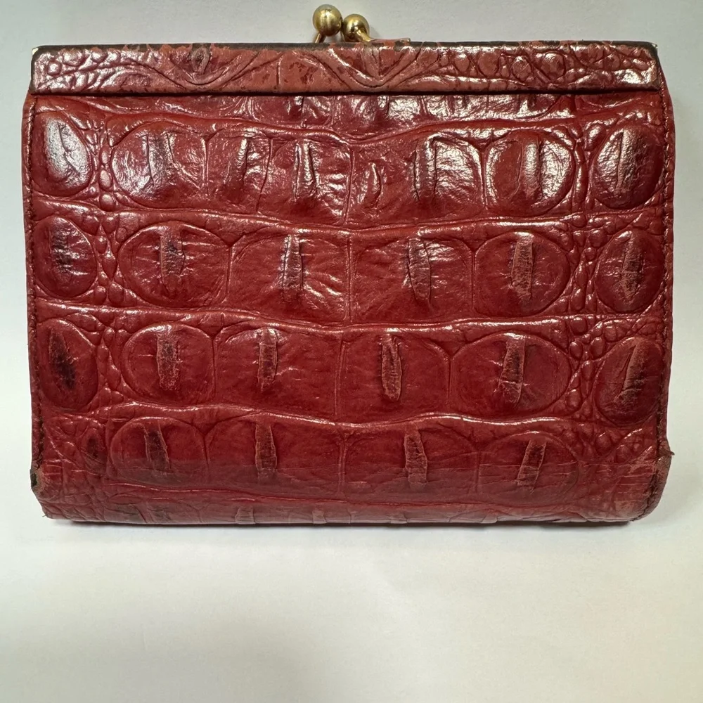 Brahmin Croc Embossed Red Leather Coin Snap Wallet